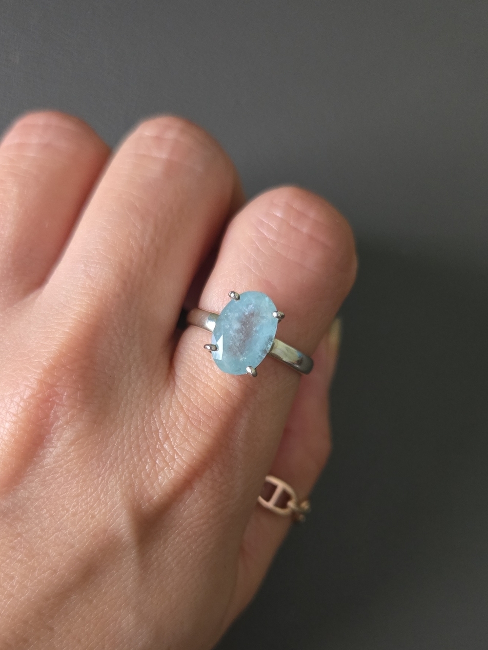 Aqua Oval Stone Sterling Ring - Women Jewelry